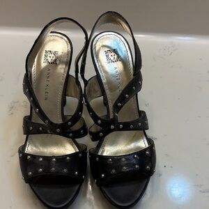 Anne Klein Black Studded Strappy Slingback Heels